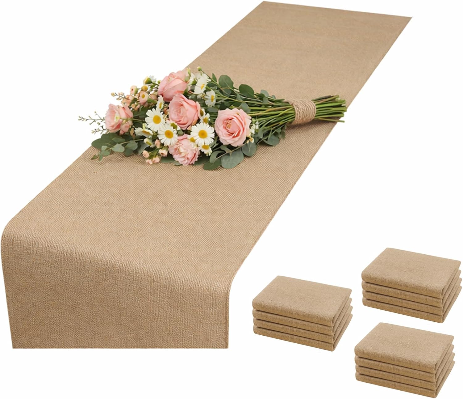 12 PCS Natural Burlap Table Runners,12 x 70 Inch Long, Rustic Farmhouse Country Vintage Boho, Jute Table Runner for Western Wedding Decorations,Farmhouse Style