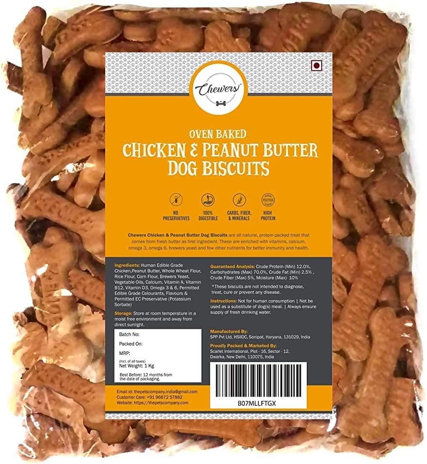 Oven Baked Real Chicken & Peanut Butter Dog Biscuits, Chicken Flavour, Dog Treat 1 Kg