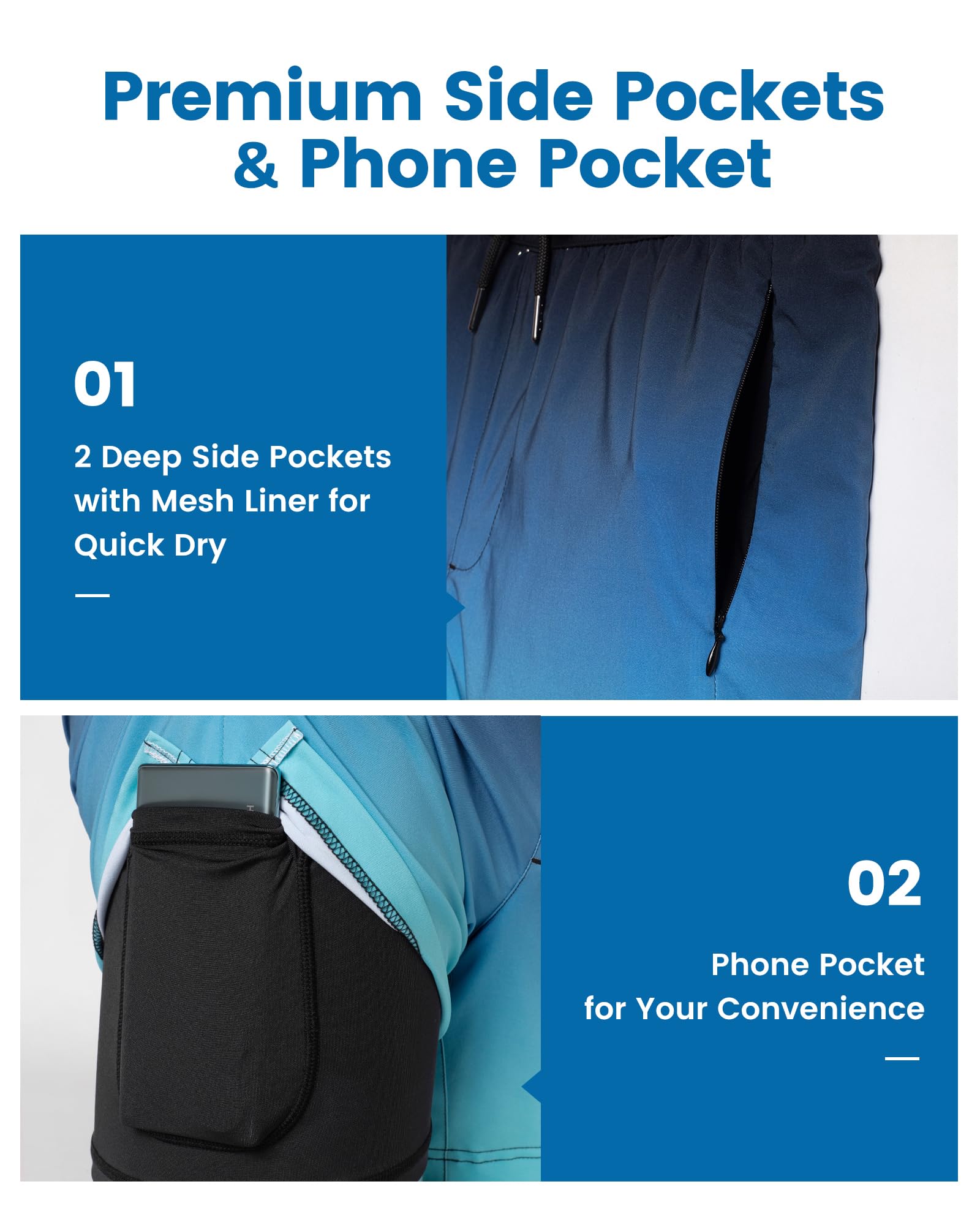 maamgic Herren Badehose mit Kompression Badeshorts 2 in 1|14cm Innenlänge Schnelltrocknend lässige Swim Shorts Kurz Boardshorts mit Innenhose Reißverschlusstasche XS-XXL