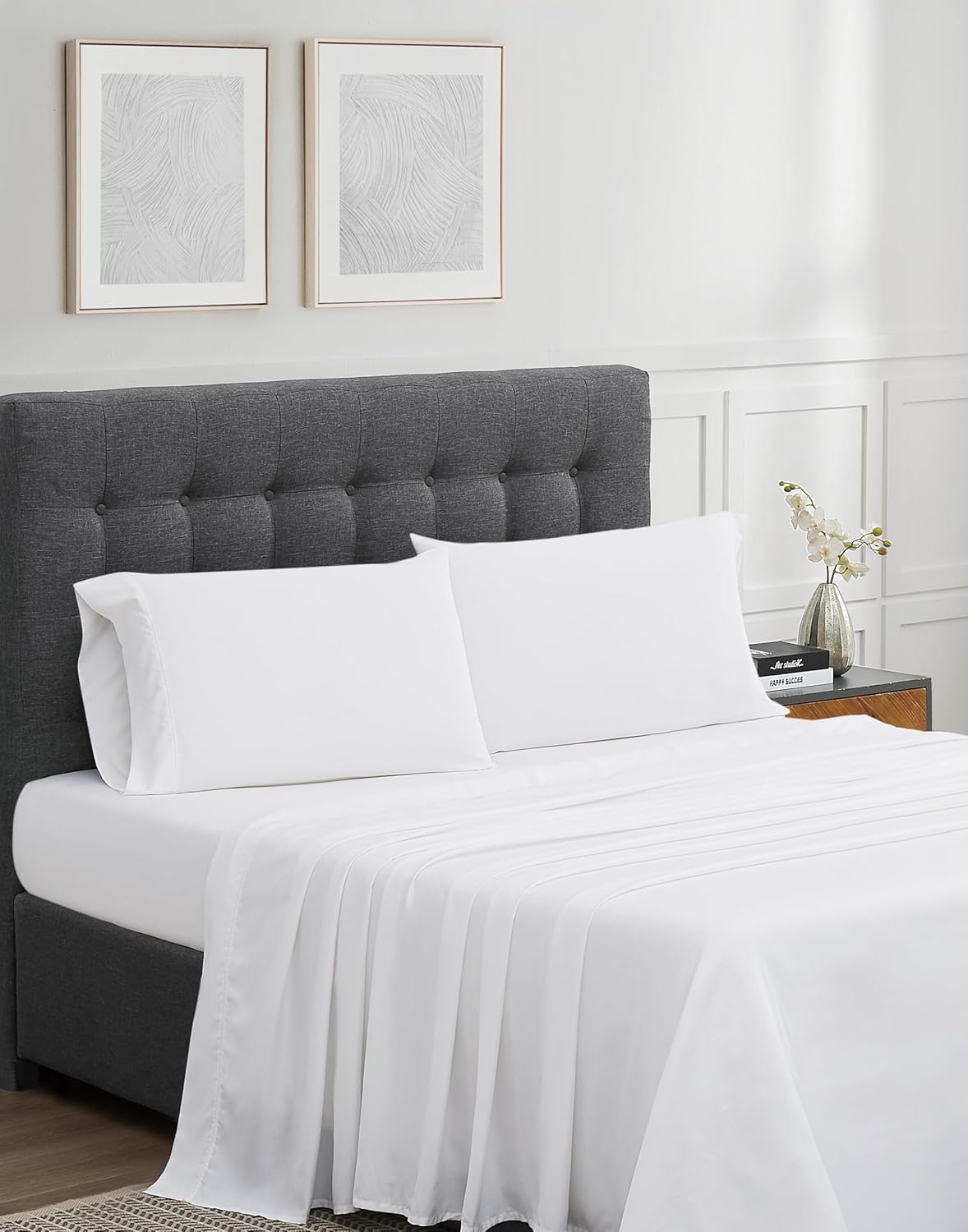 Badgley Mischka 300TC Tencel White Cotton 2-Piece King Pillowcases, Solid Themed, for Men and Women, Oeko-TEX Certified Confidence King White