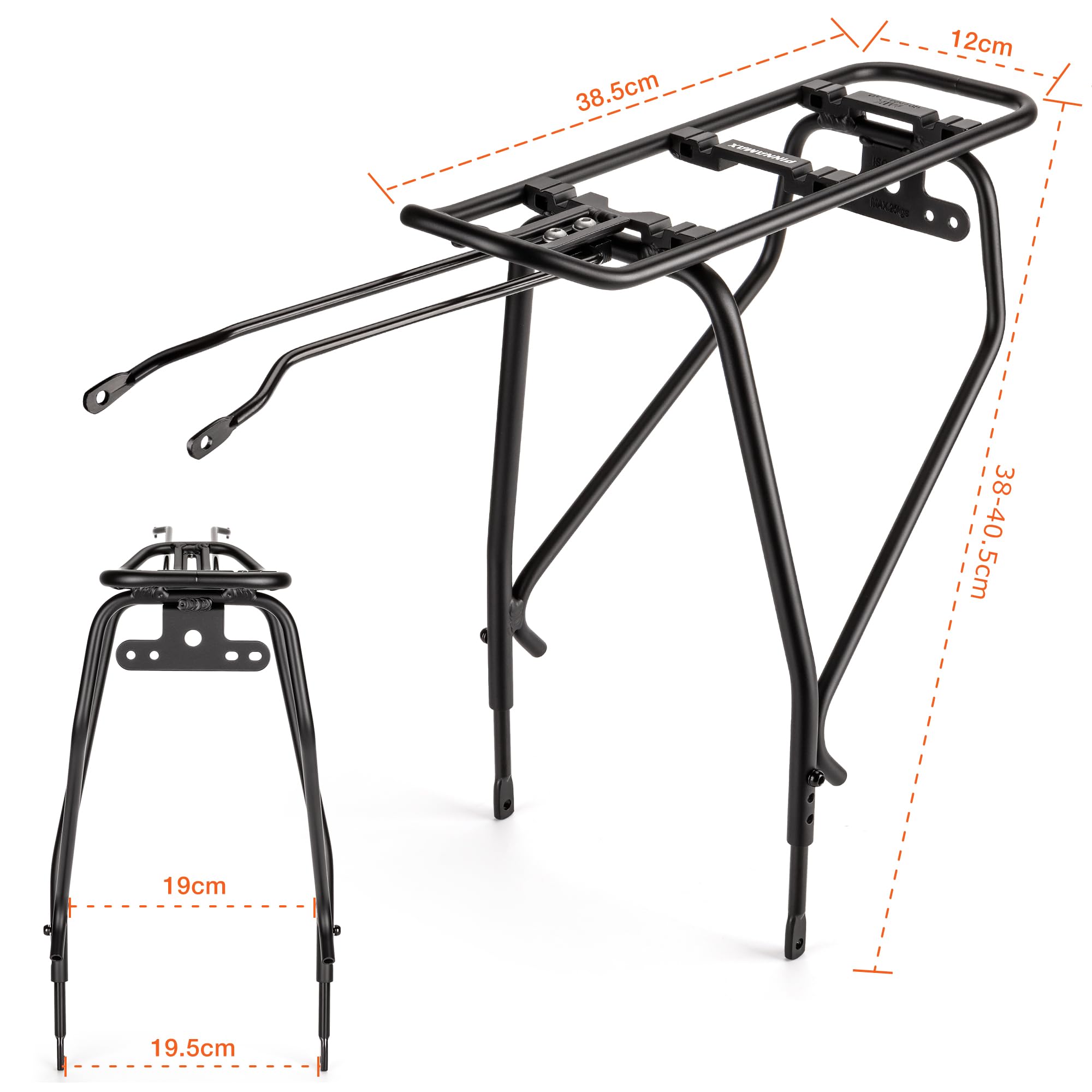 Fahrrad-Heckträger – Gepäckträger kompatibel mit MIK-System, Fahrrad-Gepäckträger für Scheibenbremsen/Nicht-Scheibenbremsen – Höhenverstellbar für 26"-29" Rahmen