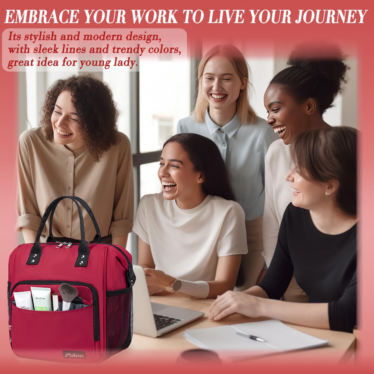 TuErCao Borsa per il pranzo rossa da donna, per lavoro, grande, isolata, per adulti, a prova di perdite, con tracolla rimovibile