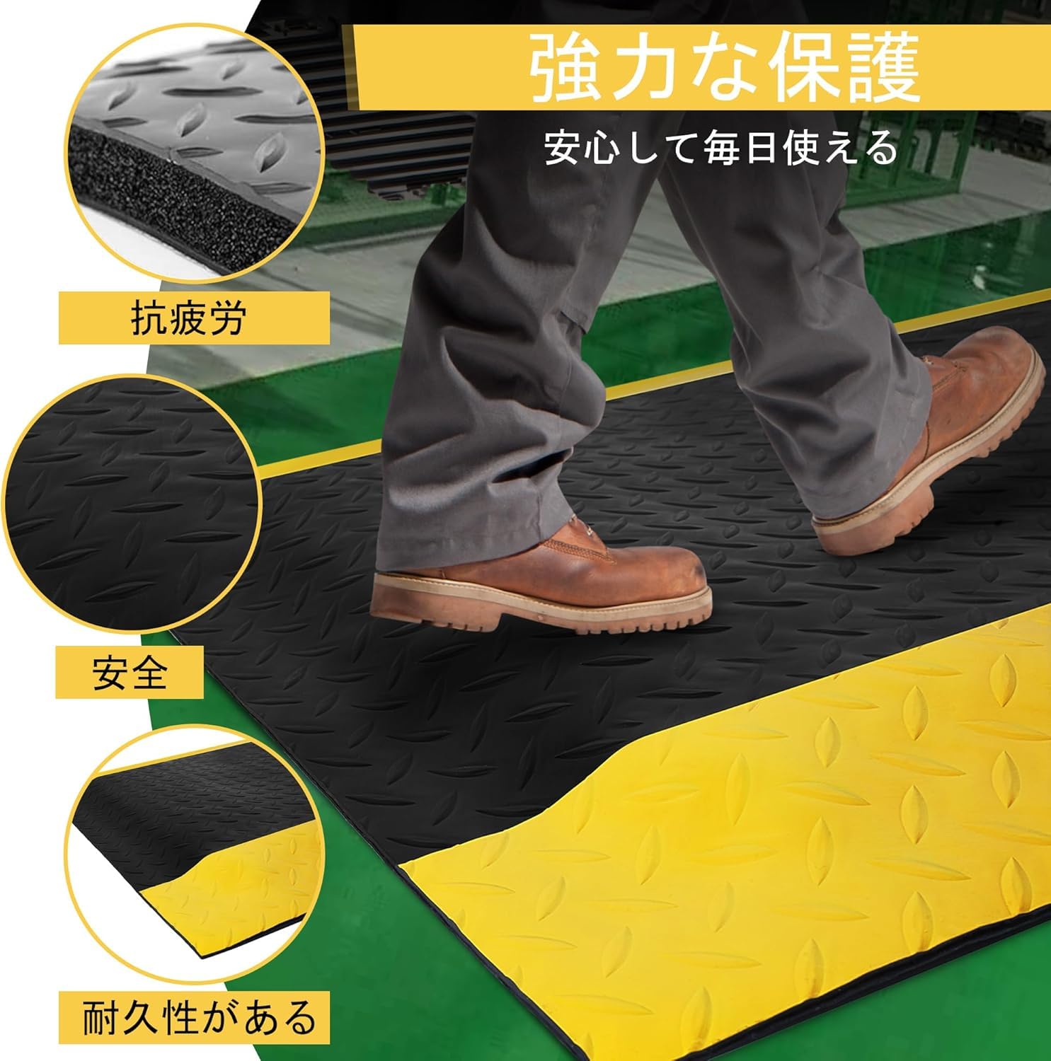 uyoyous 疲労軽減マット 産業用 快適クッション 高耐久疲労軽減 92cm*152cm 厚さ24mm 表面PVC 発泡裏地 ゴム底面 体圧分散 高耐久 防滑 冷え防止 立ち仕事用 工場 倉庫