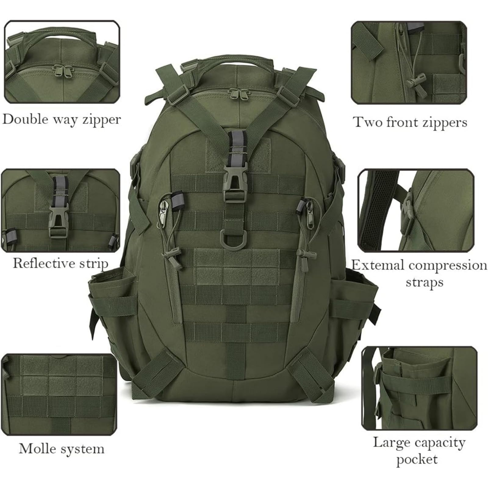 Mochila escolar 40l Tattico All'aperto Zaino, Zaino Compatibile per Il Campeggio Escursionismo Arrampicata Sopravvivenza Gite