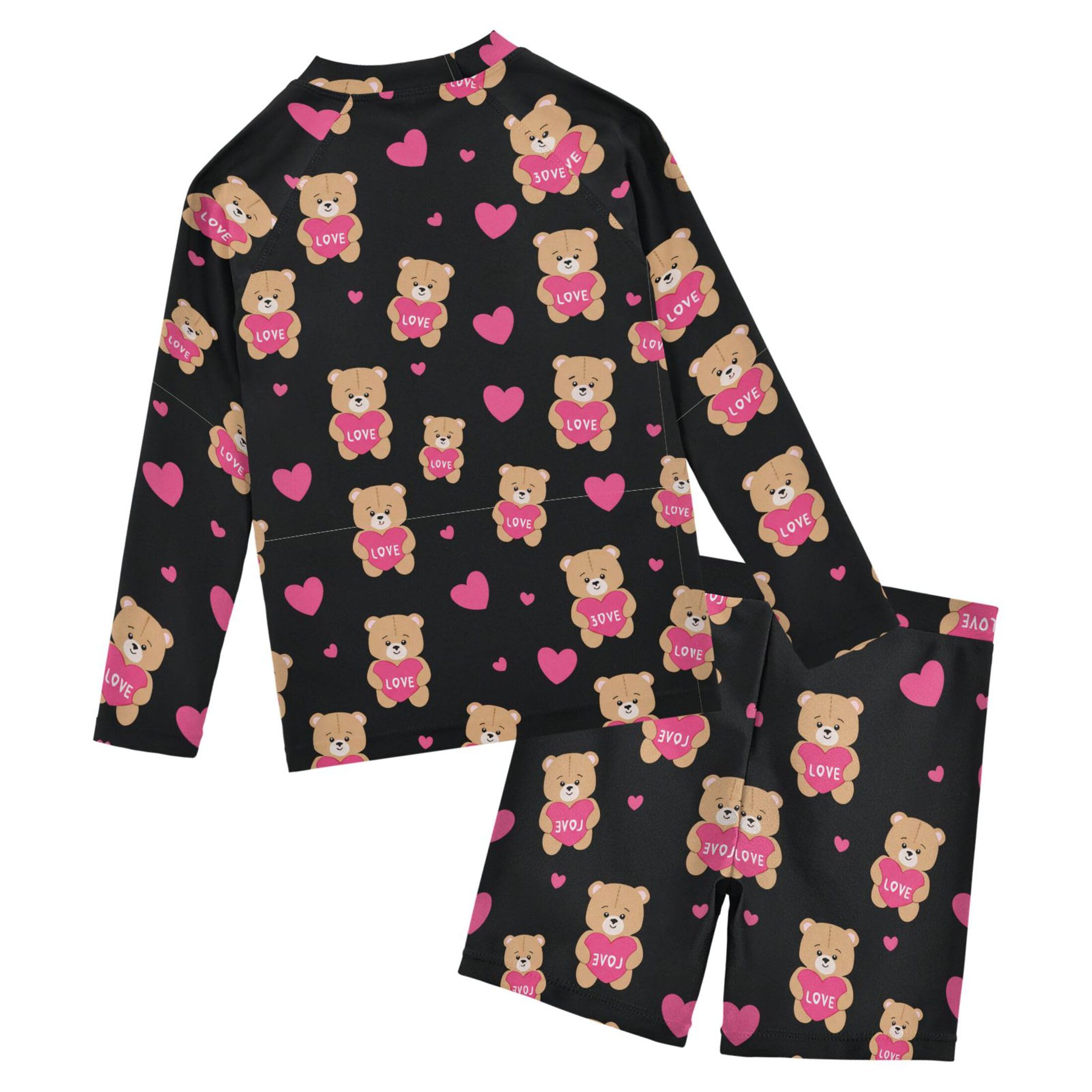 Cute Teddy Bear Toddler and Baby Boys' 2-Piece Swimsuit Trunk, Long Sleeve Rashguard Bathing Suit B0404230