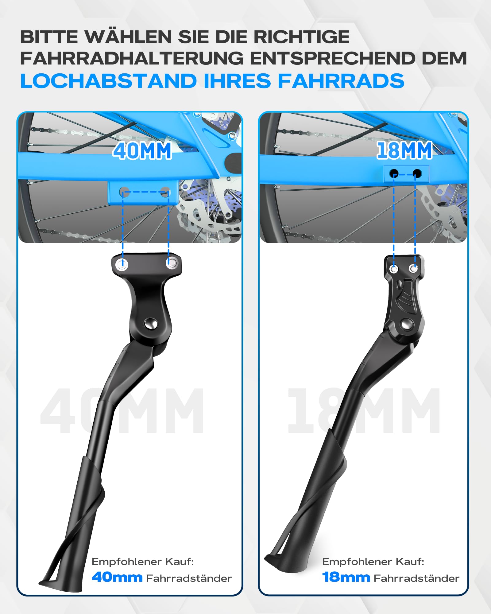 WATSABRO Fahrradständer 24-29 Zoll,Höhenverstellbarer Seitenständer,40mm Lochabstand,M5 Schraube Schraubenöffnung 5mm,Stabil Seitenständer E-Bike,MTB