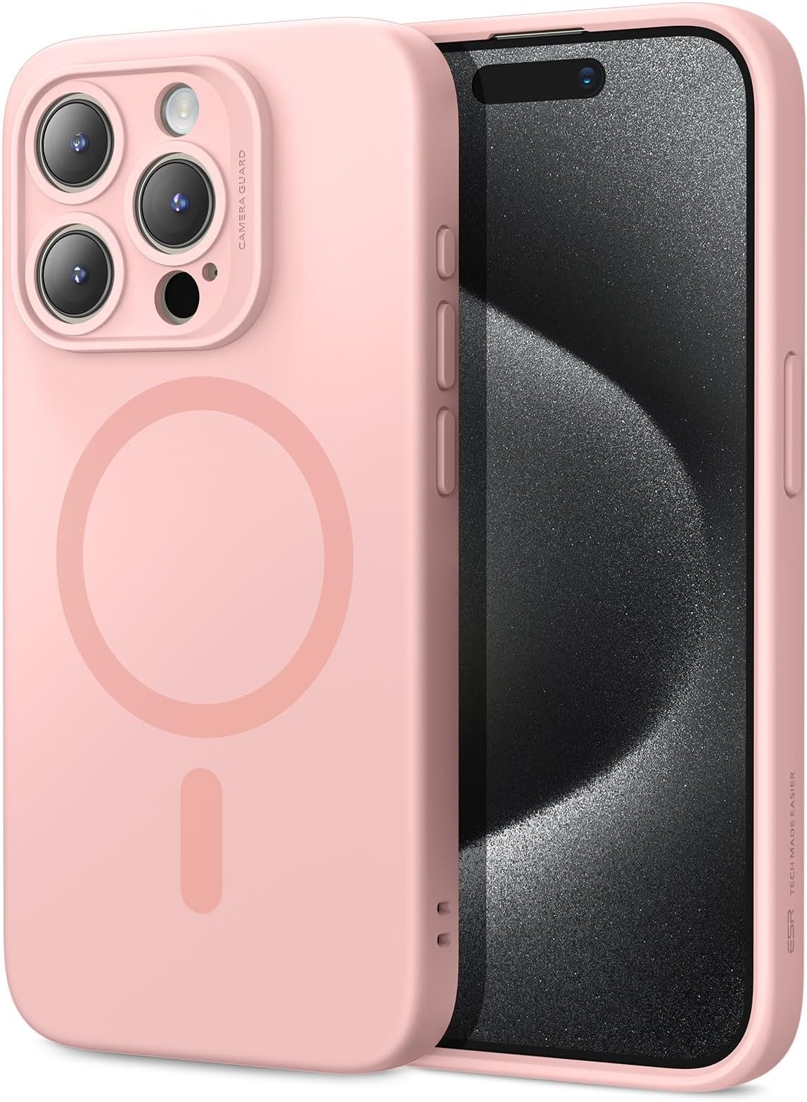 ESR iPhone 15 Pro Case with MagSafe Magnetic Charging Liquid Silicone Slim Case Shock Absorbing Screen Camera Protection Cloud Series Pink