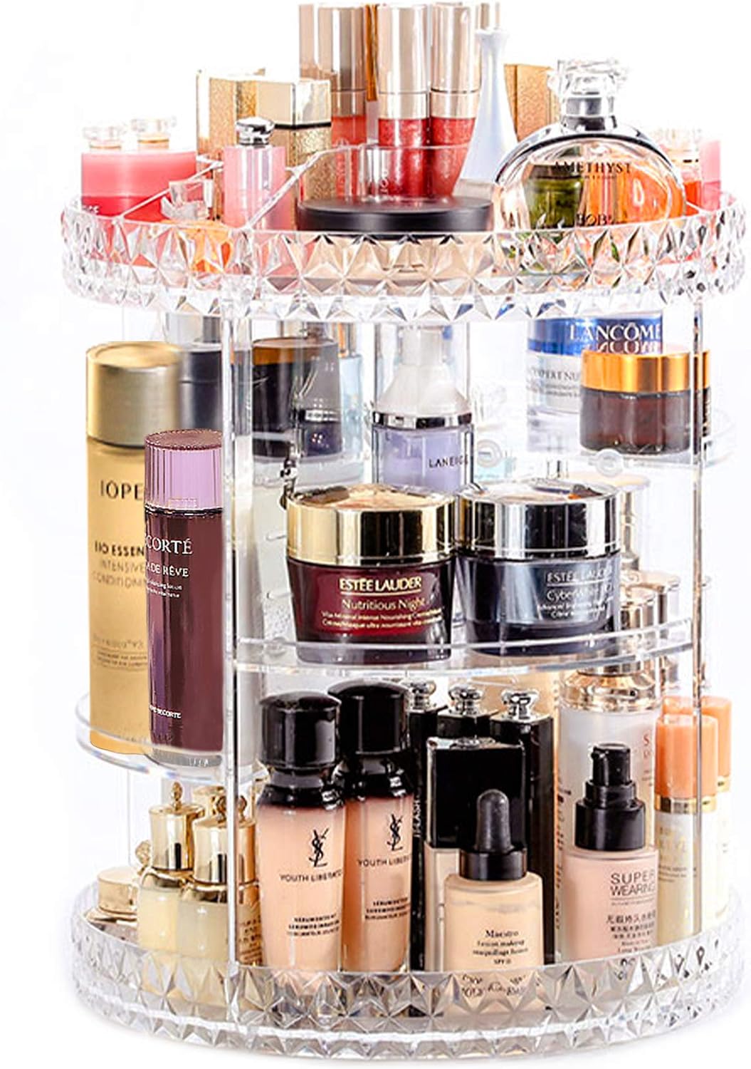 YOLETO Clear 360 Rotating Makeup Organizer and Storage, DIY Adjustable Cosmetic Counter Perfume Stand with 6 Layer Extra Large Capacity for Vanity, Bathroom, 11IN x 13.7IN