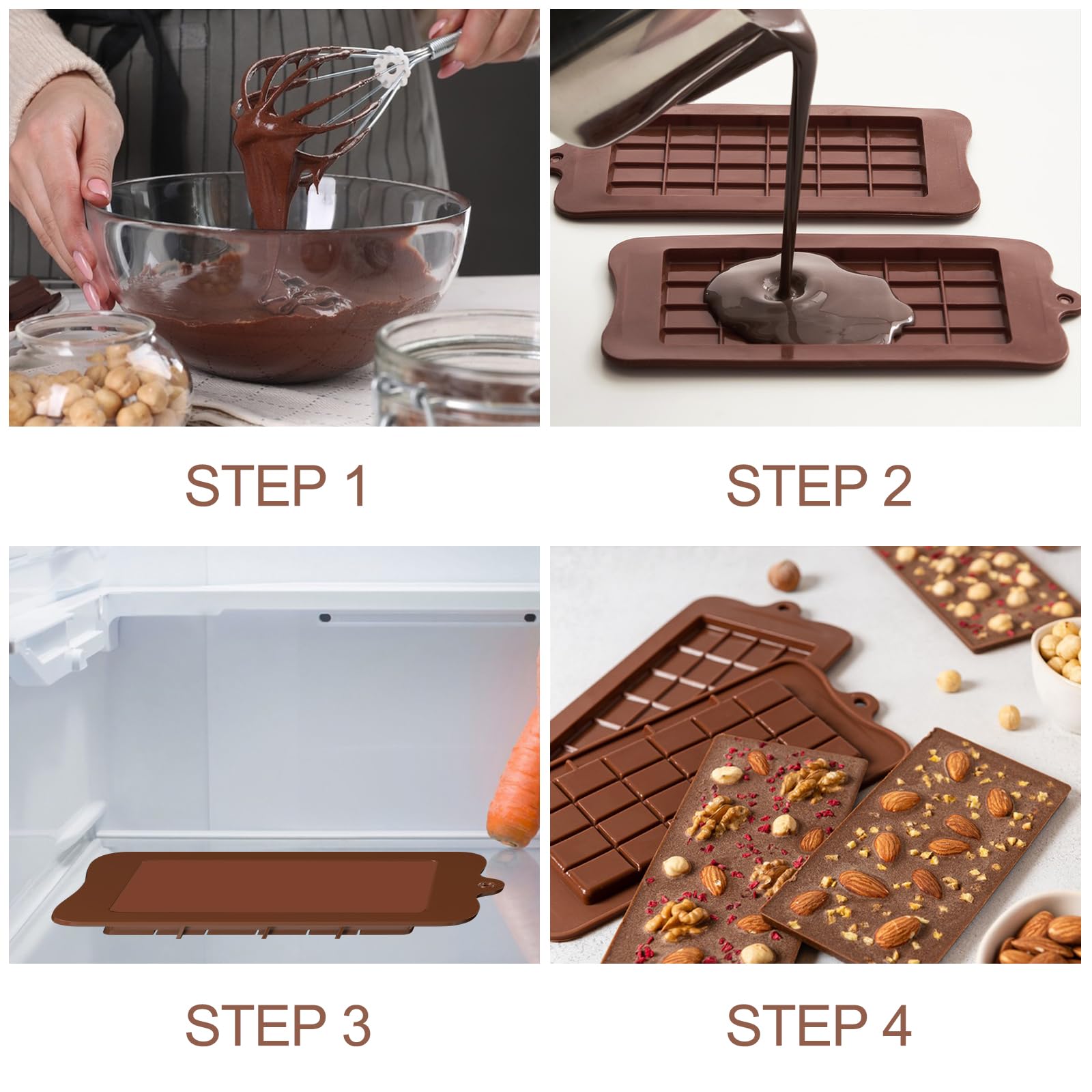 Moule Tablette Chocolat En Silicone - Lot De 4, Antiadhésif, Résistant -60°C à 240°C, 24 Cavités