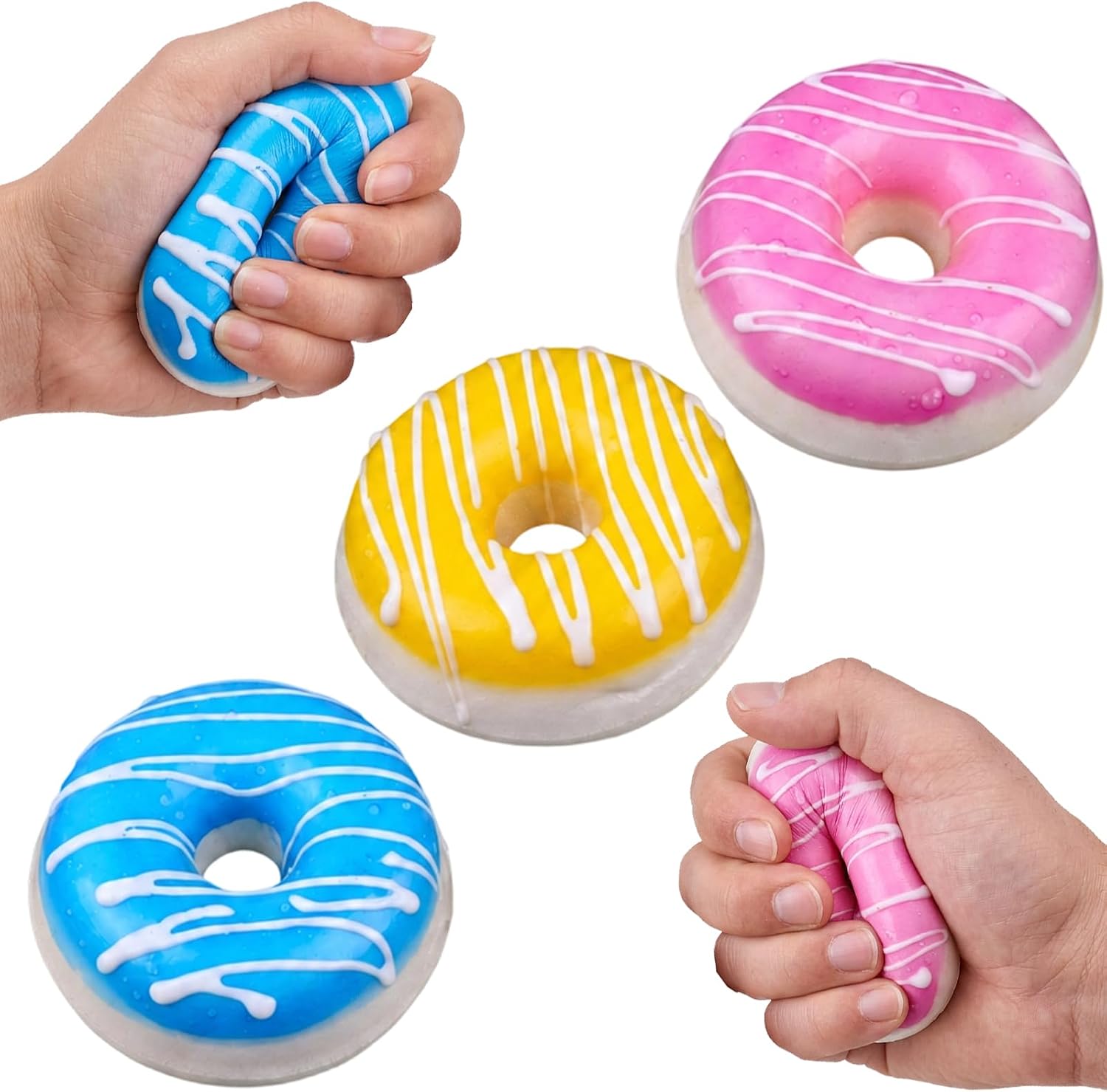3 PCS Donut Squishy, Sensory Squeeze for Relax Relief and Focus, Soft Slow-Rise Donuts for People, Decorative Party Favors and Home Display, Three Colorful Donuts Measuring 6.7 x 6.7 x 3 cm