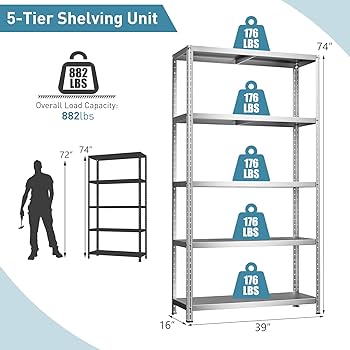 物置台840x550x1300 Amazon｜Giantex 5段収納棚 - 高さ39 x 16 x 74インチ 調節可能