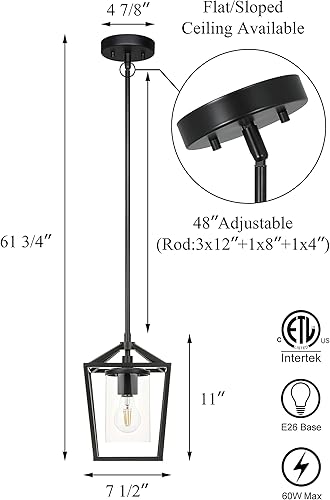 Miniatura 4 de XiNBEi Lighting Lámpara colgante negra, moderna granja ajustable colgante linterna colgante iluminación para isla de cocina, pasillo, comedor