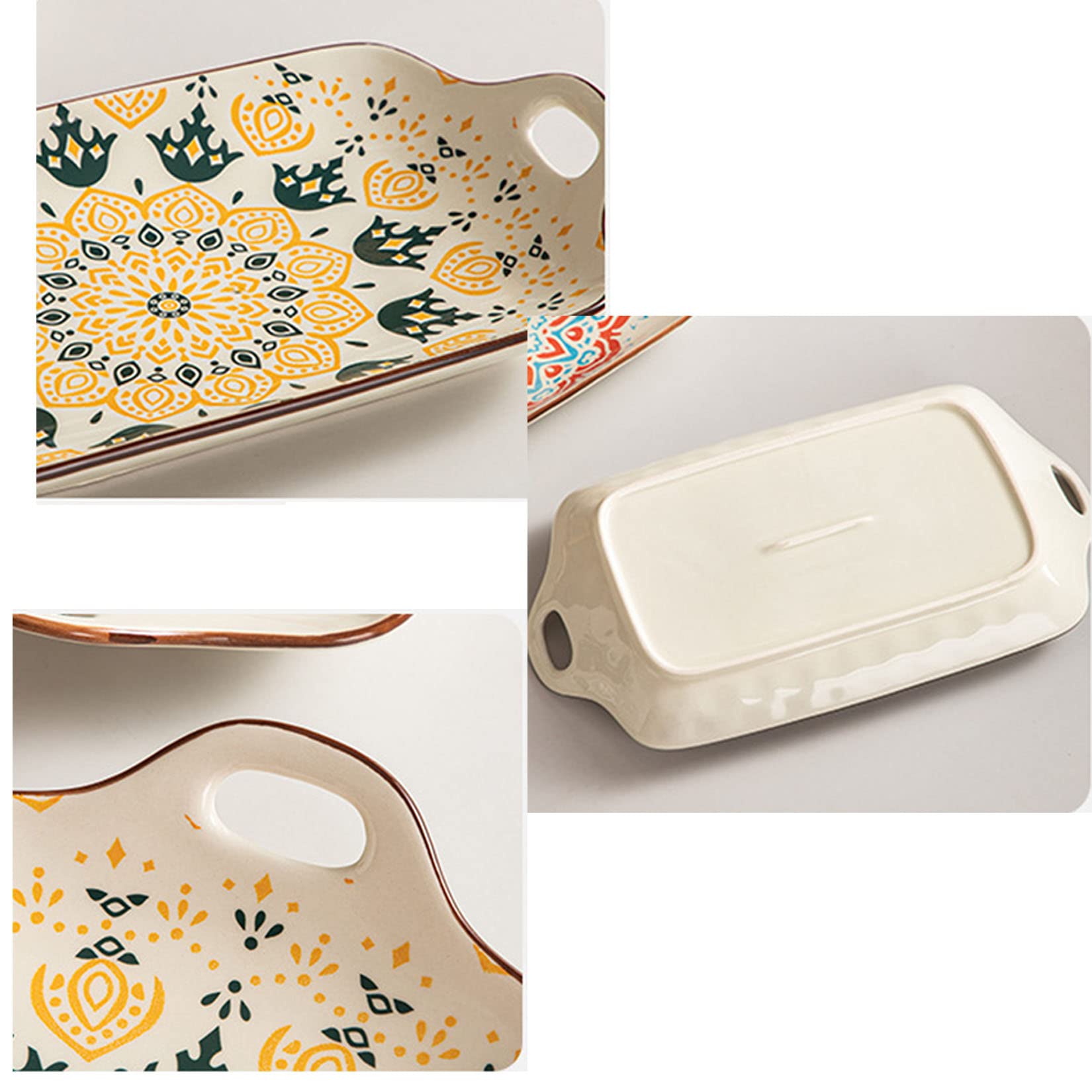 Juego de 4 Platos rectangulares de Porcelana con diseño único y Borde Elevado, Ideales para el hogar, hoteles y Fiestas. (Verde, 4 Unidades)