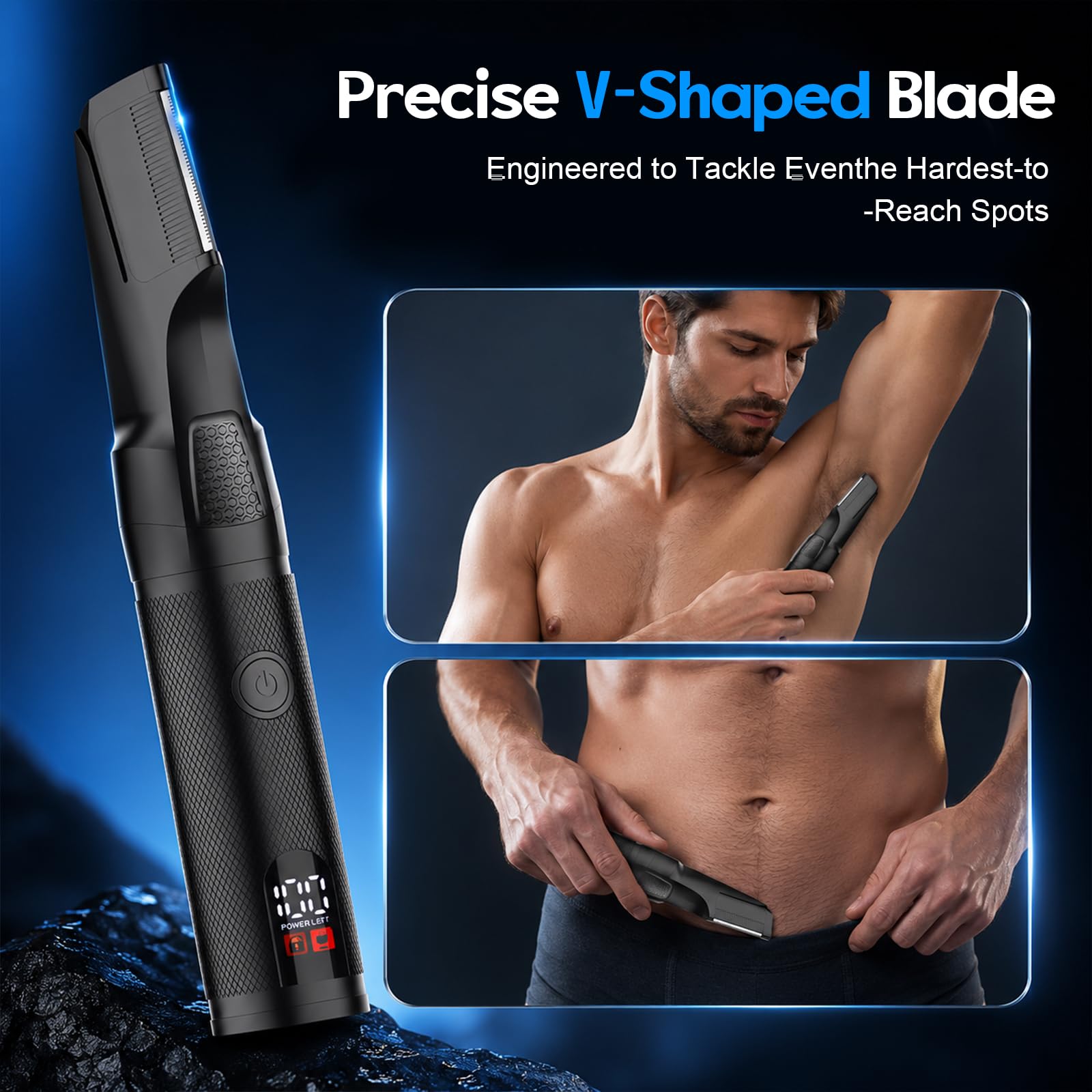 6 in 1 Rasoio Elettrico Corpo Uomo, Rifinitore per del Corpo da Uomo con Testine Magnetiche e Base di Ricarica, IPX6 Impermeabile per Viso, Capelli, Barba, Corpo, Contorni, Zone Sensibili e Intime