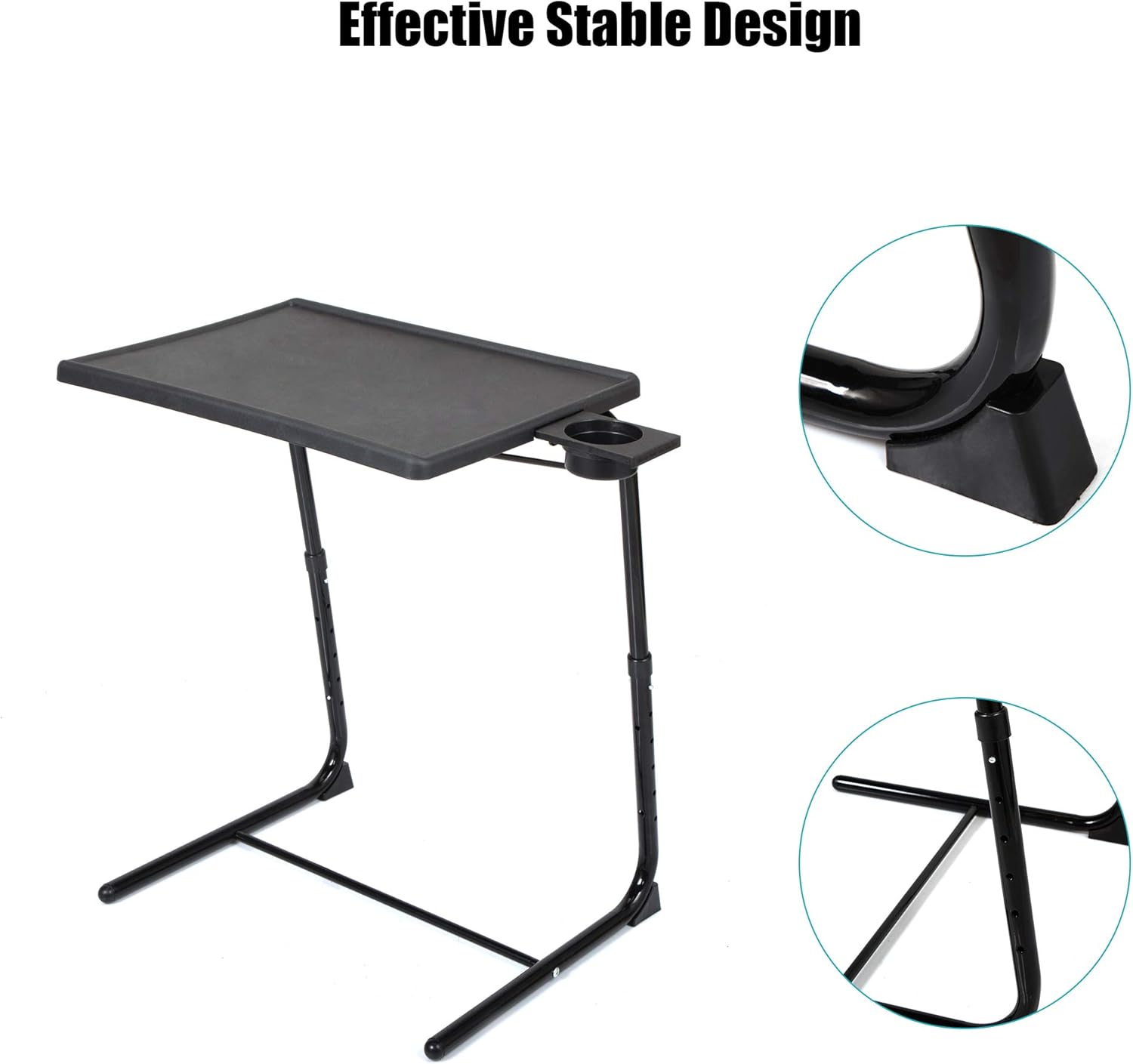JAXPETY TV Tray Table, Folding TV Dinner with Cup Holder, Adjustable TV Desk with 3 Angle and 6 Height Adjustments, Couch Table for Eating on Sofa & Bed, Stowaway Laptop Stand, Black