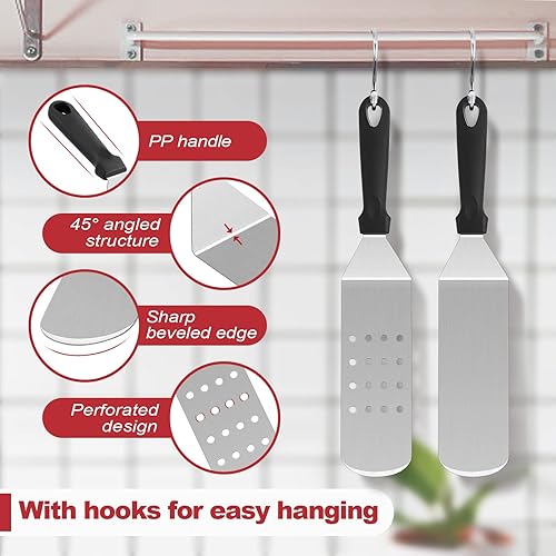 Miniatura 3 de HaSteeL Kit de 8 accesorios para plancha, espátula de metal resistente, herramientas profesionales de plancha de acero inoxidable con bolsa de