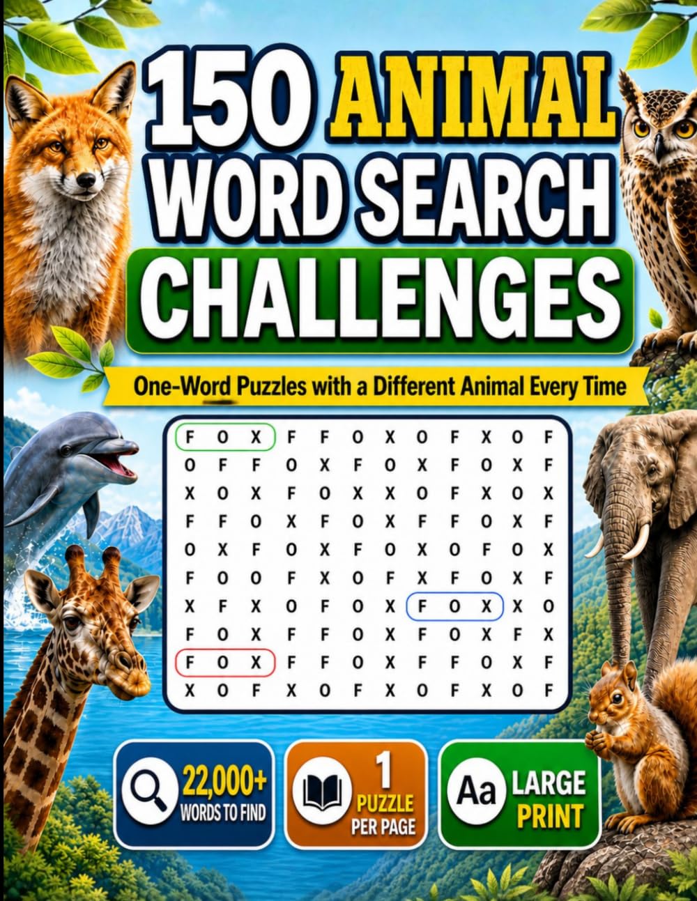 150 Animal Word Search Challenges: Large Print One-Word Puzzles with 22,000+ Words to Find and a Different Animal Every Time (One-Word Word Search Challenges)