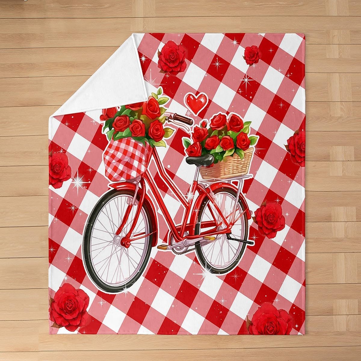 Feelyou Bike Blanket Twin 60"x80" Rose Plush Throw Blanket for Sofa Couch Gifts for Sofa Couch Women Flannel Fleece Blanket Chessboard