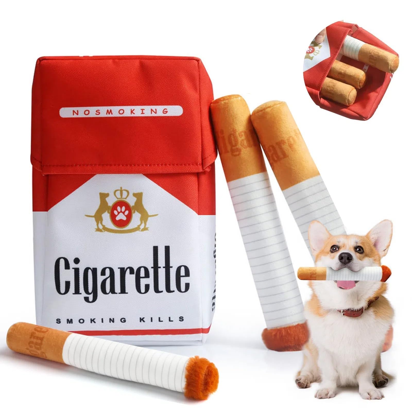 cigarette pack dog toy Aiorber Interactive Cigarettes Dog Toy,Interactive Dog Toys,Cigarette Shape  Giggle Puff Stick Toys with a Box,Dog Toys for Boredom, Dogs Birthday Gifts  for pet : Amazon.co.uk: Pet Supplies