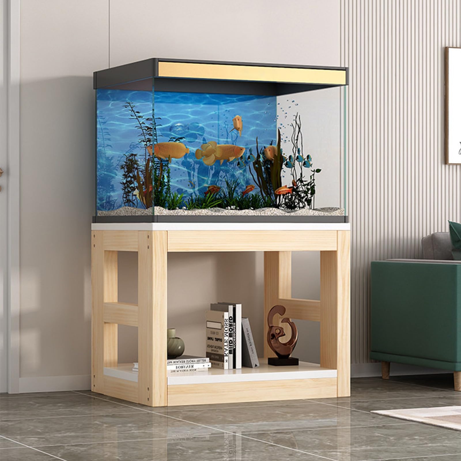 Support d'aquarium 80x40 en bois jaune charge 400 kg