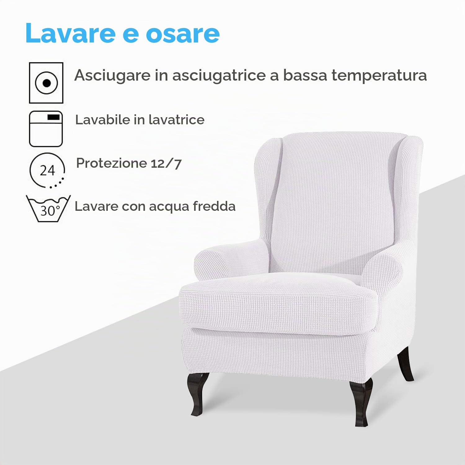 PETCUTE Copripoltrona elasticizzato copripoltrona con orecchie copripoltrona 1 posto protezioni mobili jacquard Bianco puro