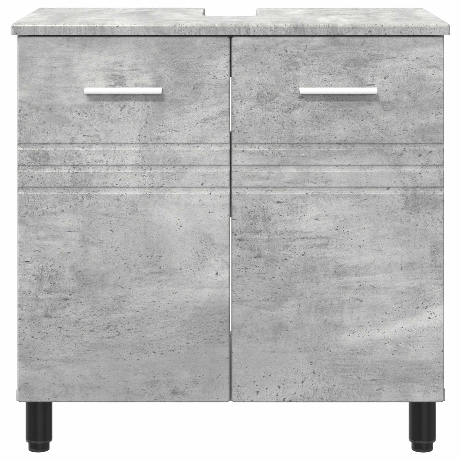 Lavabo in legno grigio cemento, 60 x 35 x 60 cm, con ripiano e porta, moderno mobile sottolavabo per mobili da bagno e WC degli ospiti, armadietto da bagno compatto con ripiano e foro per