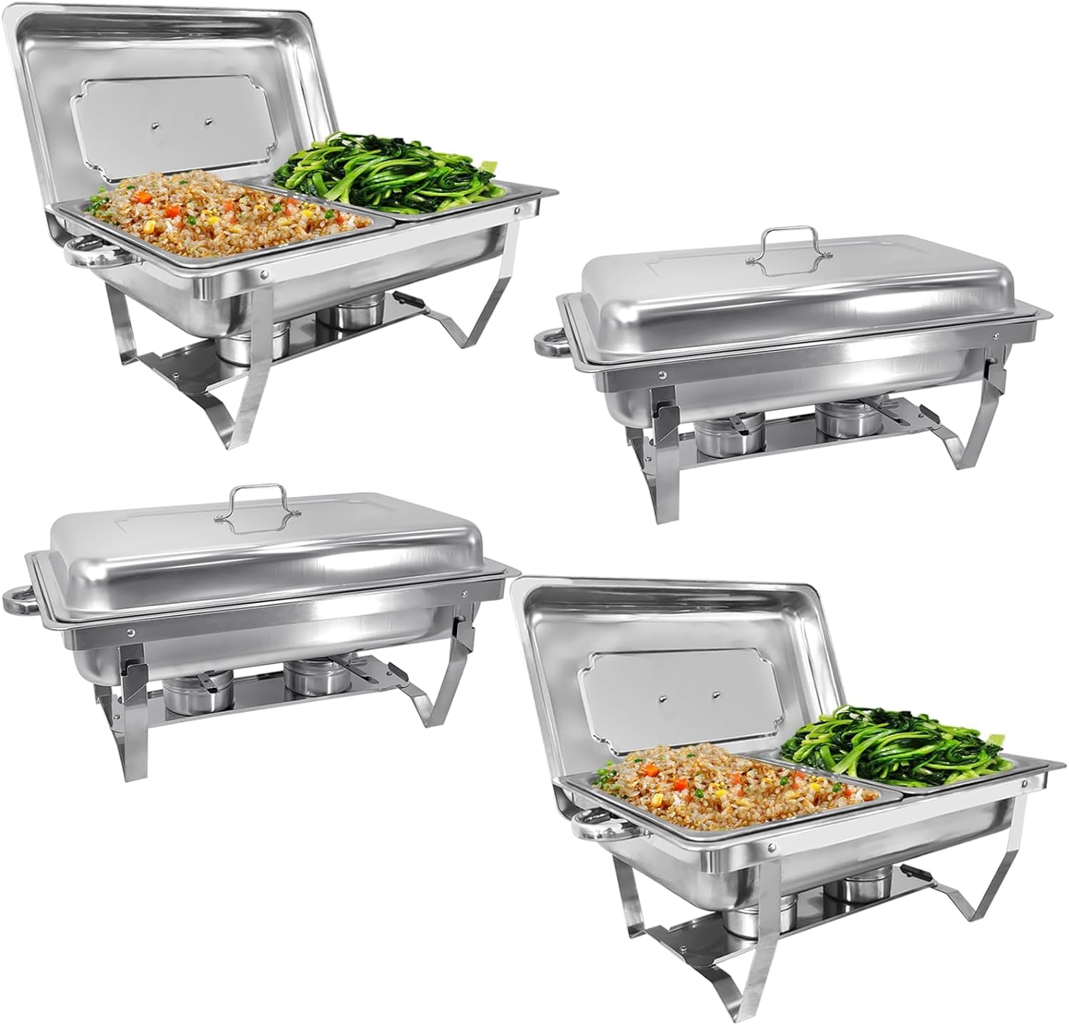 JacgoodChafing Dish for Buffet, 4 Pack Stainless Steel Chafing Servers Food Warmer Sets with 8QT Half Size Food Pan for Kitchen Party Banquet Dining