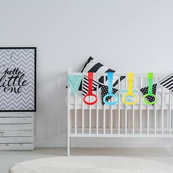 Sumind 8 Pieces Baby Pull up Rings for Playpen Baby Crib Pull Ring Baby Walking Exercises Assistant Bed Stand up Hanging Tool for Infant Toddler Practice