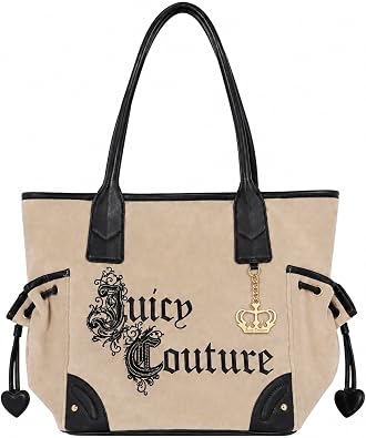 Juicy Couture Renaissance Tote Bag with Crown Charm and Drawstring Sides