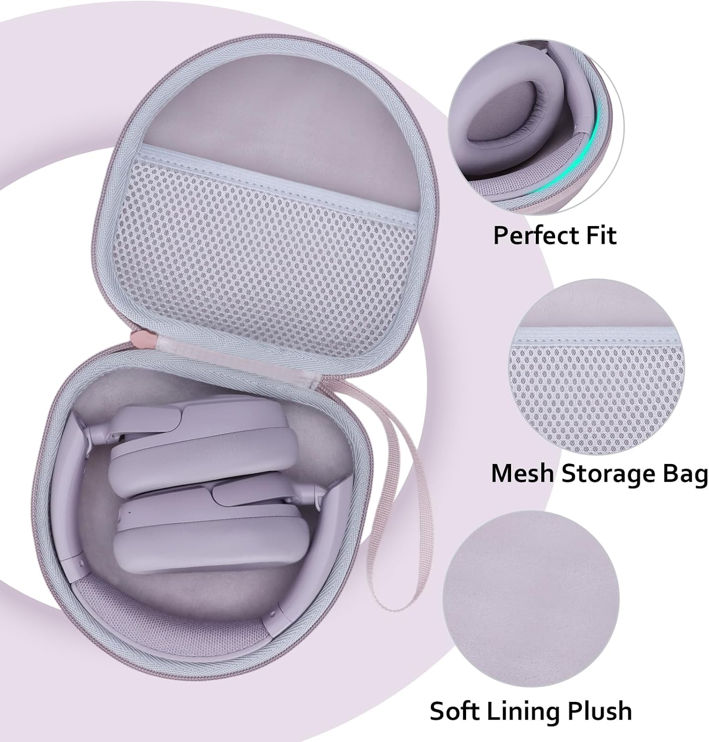 Headphone Headset Case for JLab JBuds Lux ANC/JLab Go Lux ANC/TOZO T3/Beats/JBL/BERIBES/Picun/KVIDIO Noise Cancelling Over-Ear Foldable Headphone, Mauve