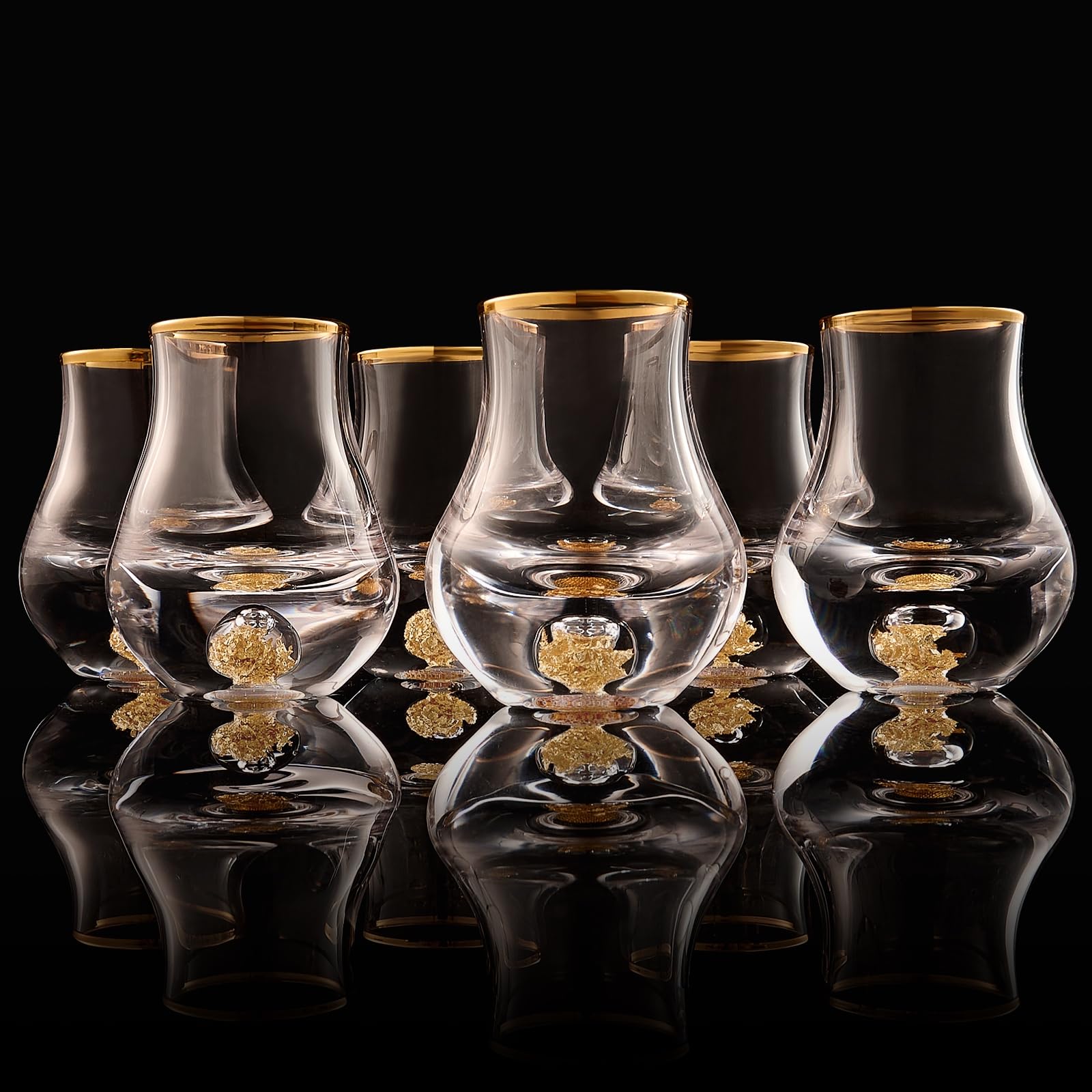 DUJUST Elegant Curvaceous Shot Glass(45ml), Crystal Shot Glass Set Decorated with 24K Gold Leaf Flakes BPA-Free & Lead-Free, Perfect for Décor & Collection, Gift Choices - 6 pcs