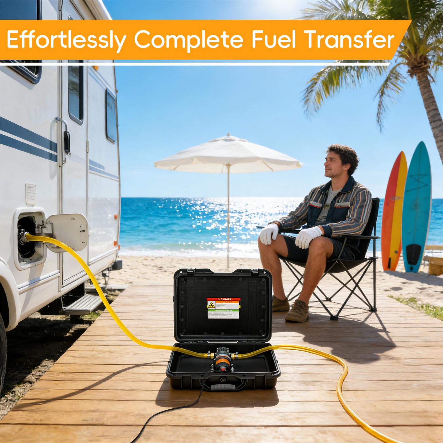 Juego de bomba de transferencia de combustible de 12 V, mueve hasta 120 galones de gas o diésel por hora con motor de 80 W CC y funda de transporte mejorada, adecuada para vehículos, barcos, equipos