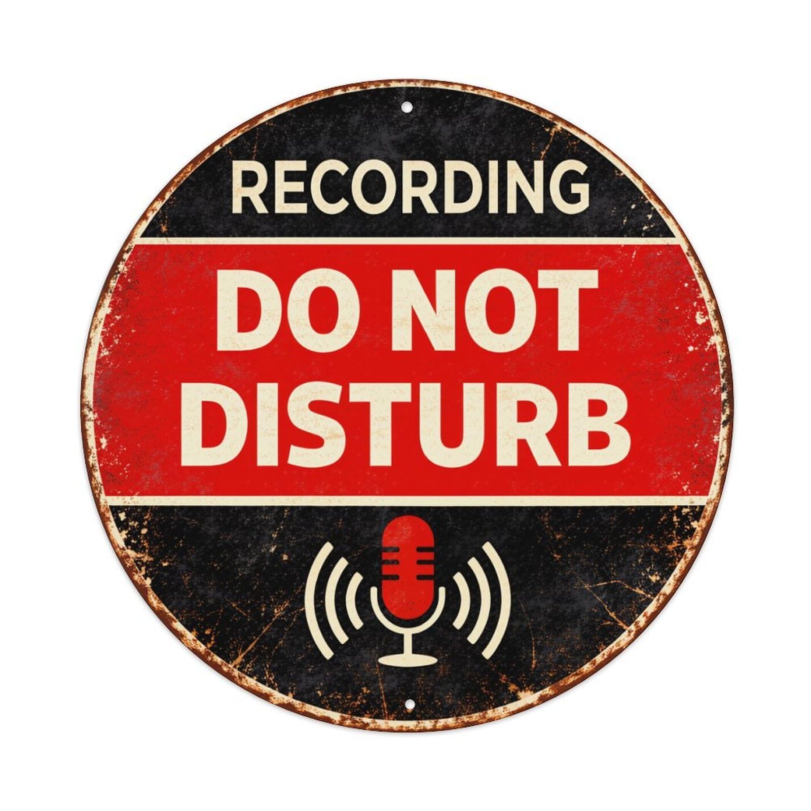 Recording Do Not Disturb Microphone Sign Round Tin Sign Retro Metal Sign for Cafe Bar Pub Home Game Room Gym Club Wall Decoration Vintage Metal Poster 8x8 Inch