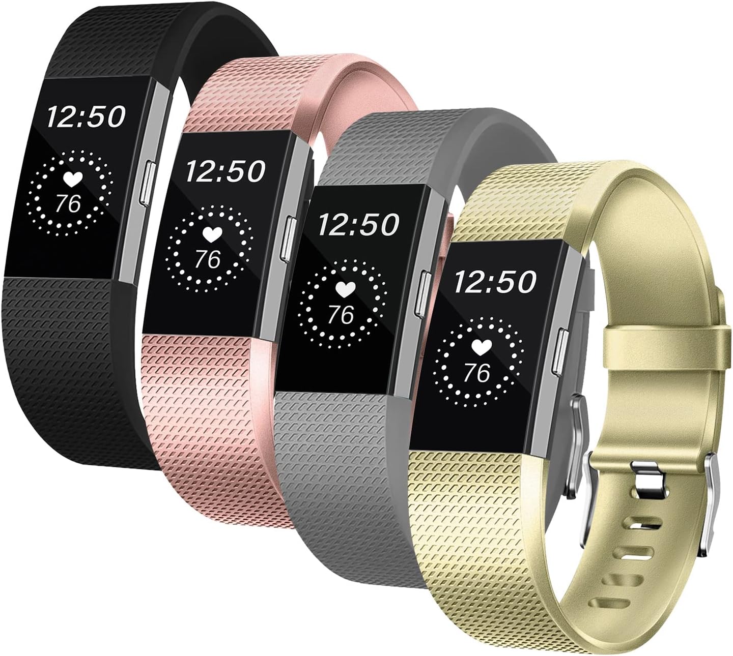 Fondenn Bands Compatible with Fitbit Charge 2 for Women and Men (4 Pack), Classic Adjustable Soft Silicone Sport Strap Replacement Wristband for Fitbit Charge 2