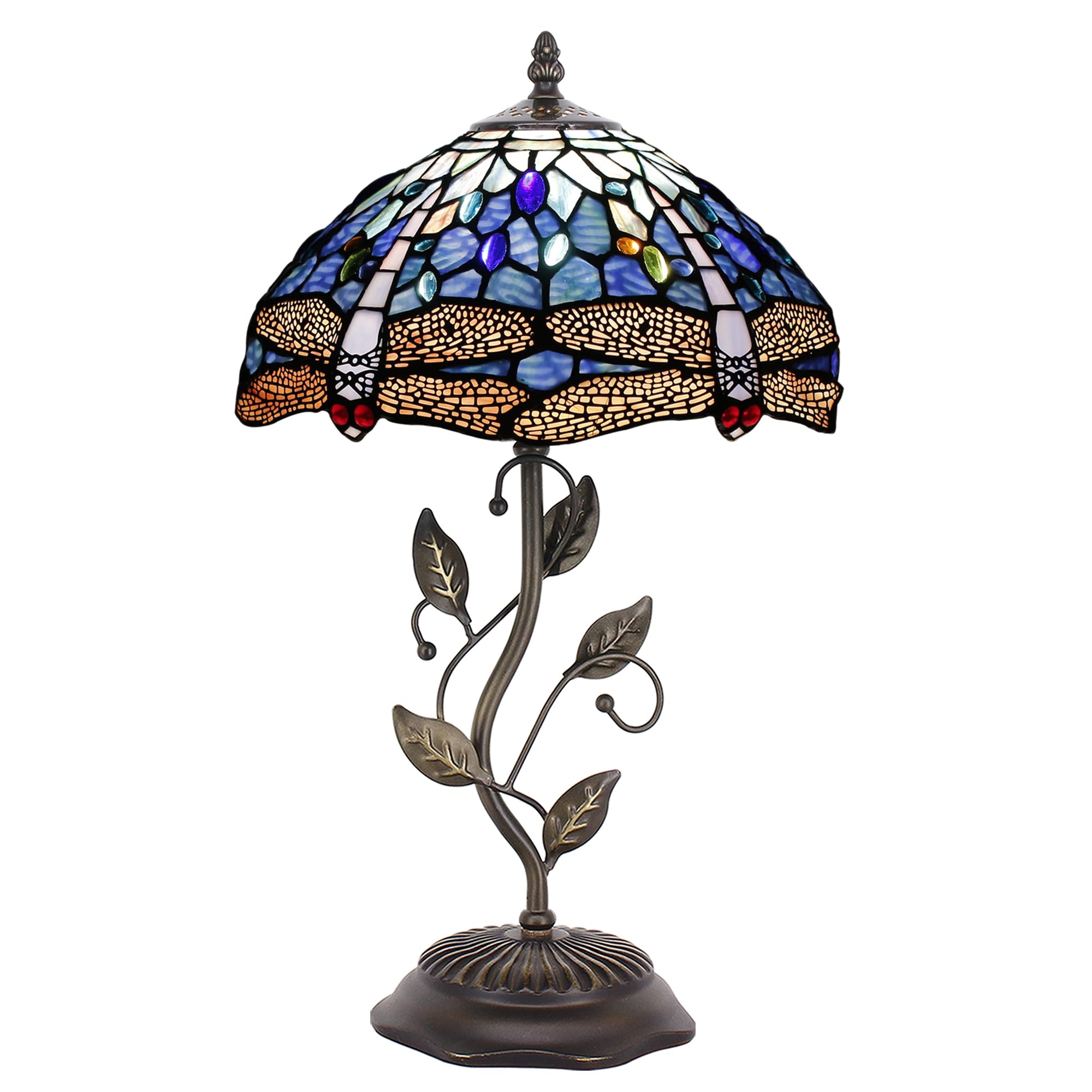 ZJART Tiffany Table Lamp Stained Glass 12X12X19 Inch Blue Cloudy Dragonfly