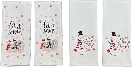 Miniatura 3 de Toallas de cocina de temporada para decoración del hogar cuatro (4) toallas de mano en espiga dos (2) muñeco de nieve Let It y dos (2) muñecos de