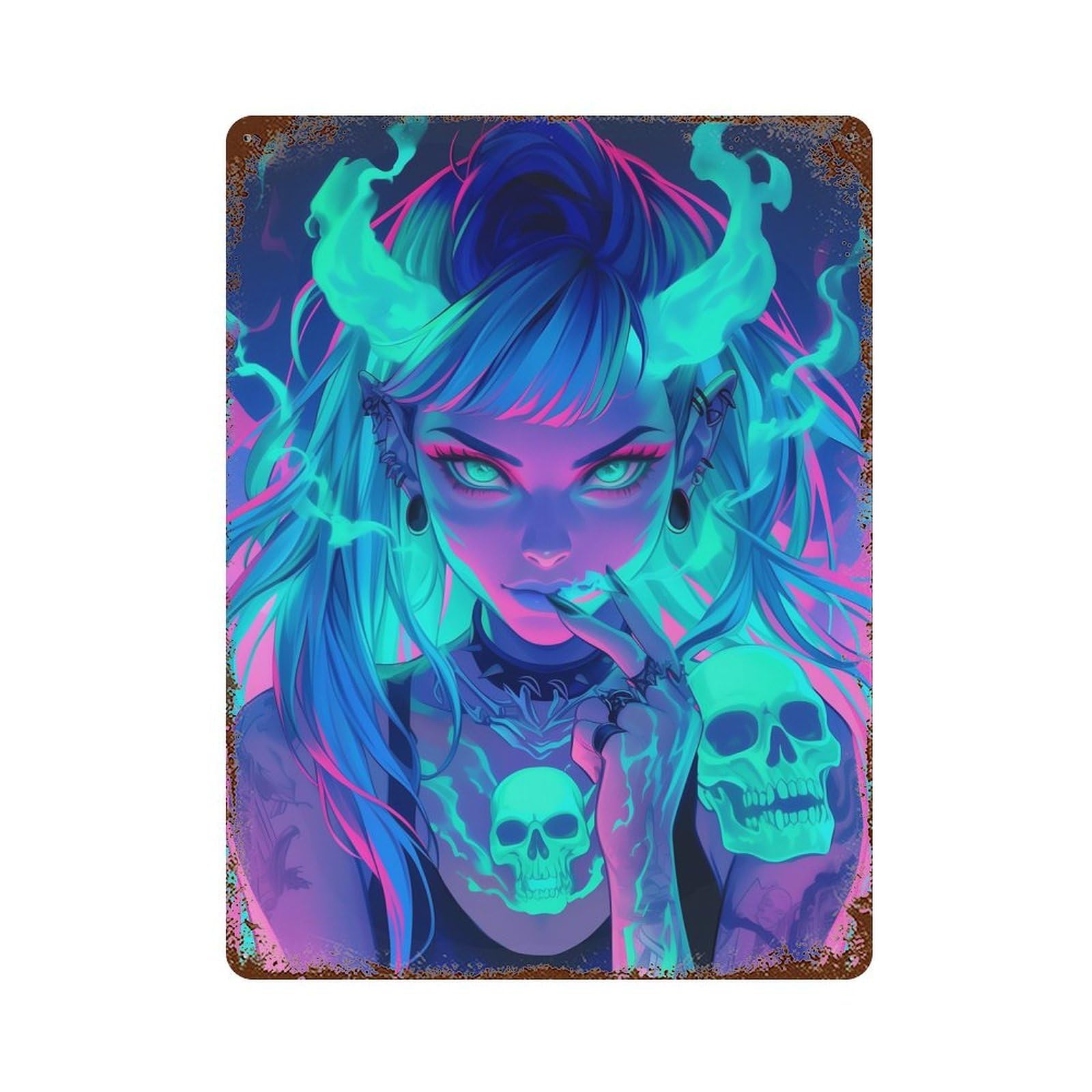 Neon Demon Girl Vintage Rust Metal Sign 15.7"x11.8", Farmhouse Wall Decor for Garage, Pub Or Kitchen
