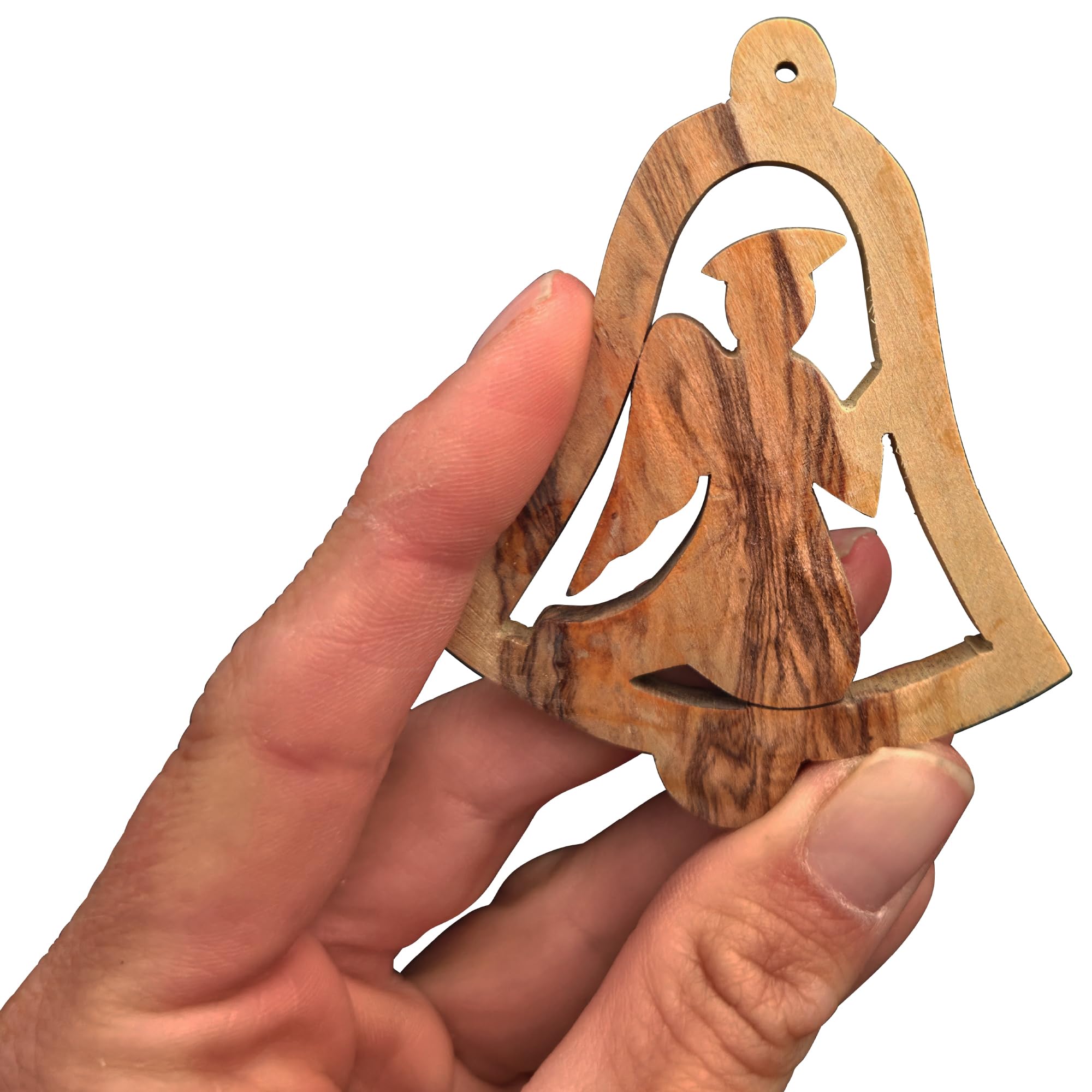 Lunexus Olive Wood Angel Pendant - Handmade from Bethlehem - Blessed Christmas Tree Ornament and Gift Tag from the Holy Land - Includes Gold & Silver Ribbon with Clasp and Certificate