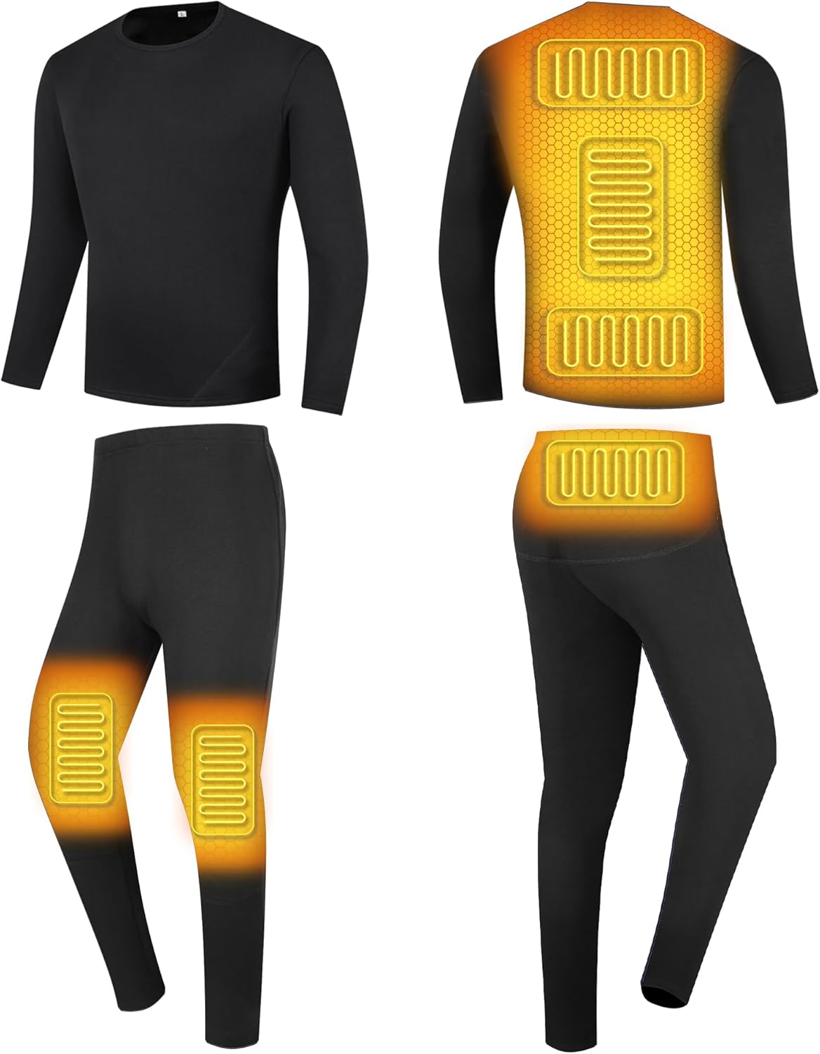 Heating Underwear Set, Men Electric Thermal Baselayer Shirt Pants Outdoor Heated Long Johns Set for Hunting, Skiing