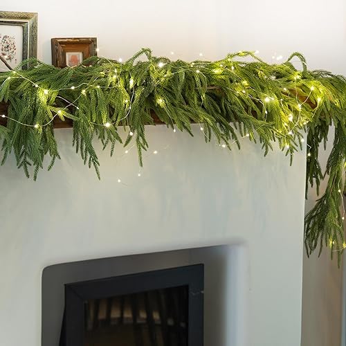 Miniatura 3 de Anna's Whimsy 2 guirnaldas de Navidad con luz, guirnalda de pino de invierno de tacto real, guirnalda verde artificial para mesa, manto, pared,