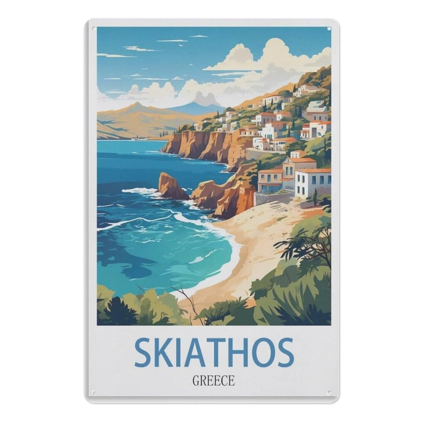 Tin Sign Metal Tin Poster Retro Sign For Wall Vintage Wall Decor Metal Tin Sign，Skiathos Greece 15x30cm（6x12 inch）AA-926