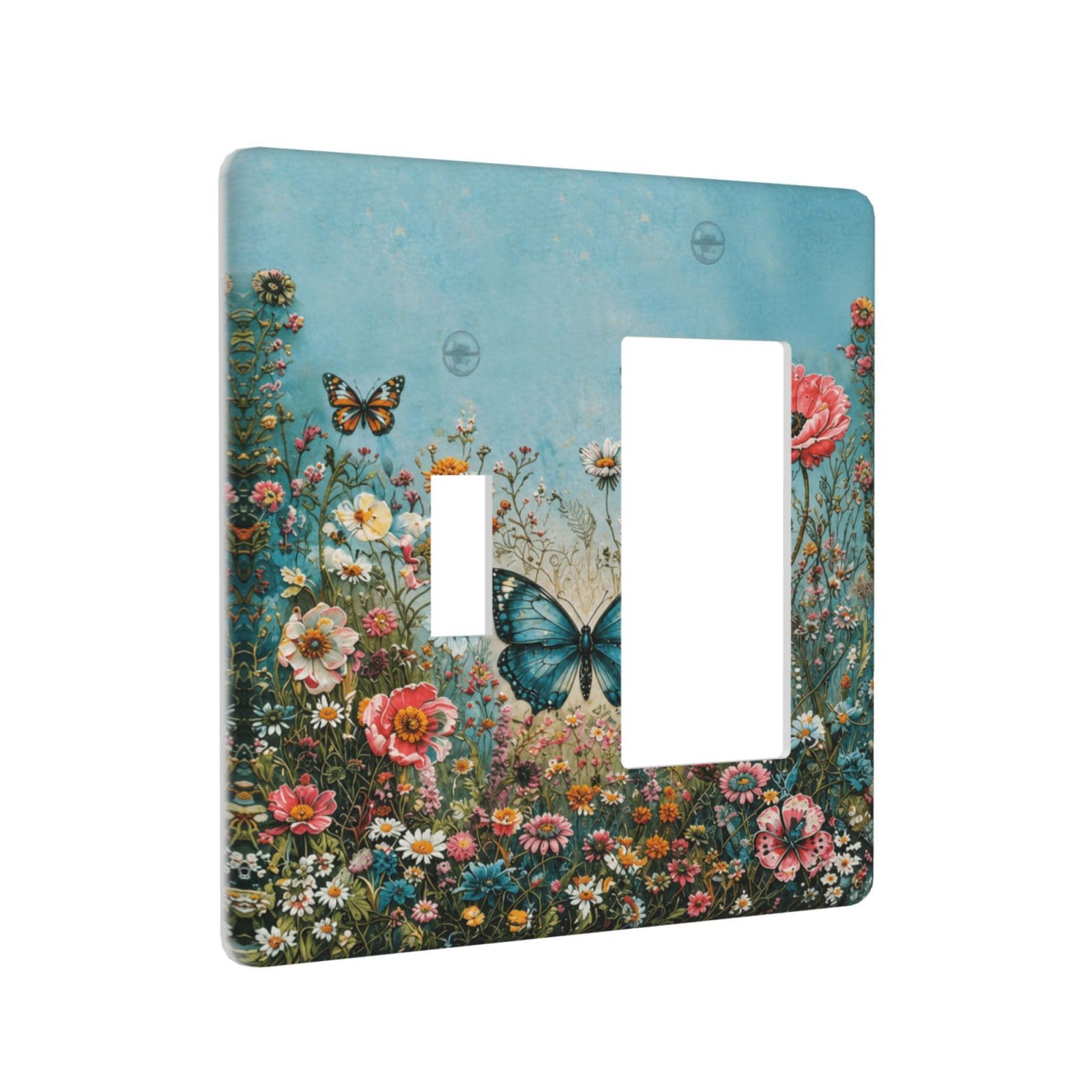 Thsanju Outlet Covers Butterfly Floral 2 Gang Combin Light Switch Covers Decorative Colorful Garden Flower Toggle Rocker/Decora Wall Plate Plug Receptacle Switchplate Faceplate for Kitchen Decor