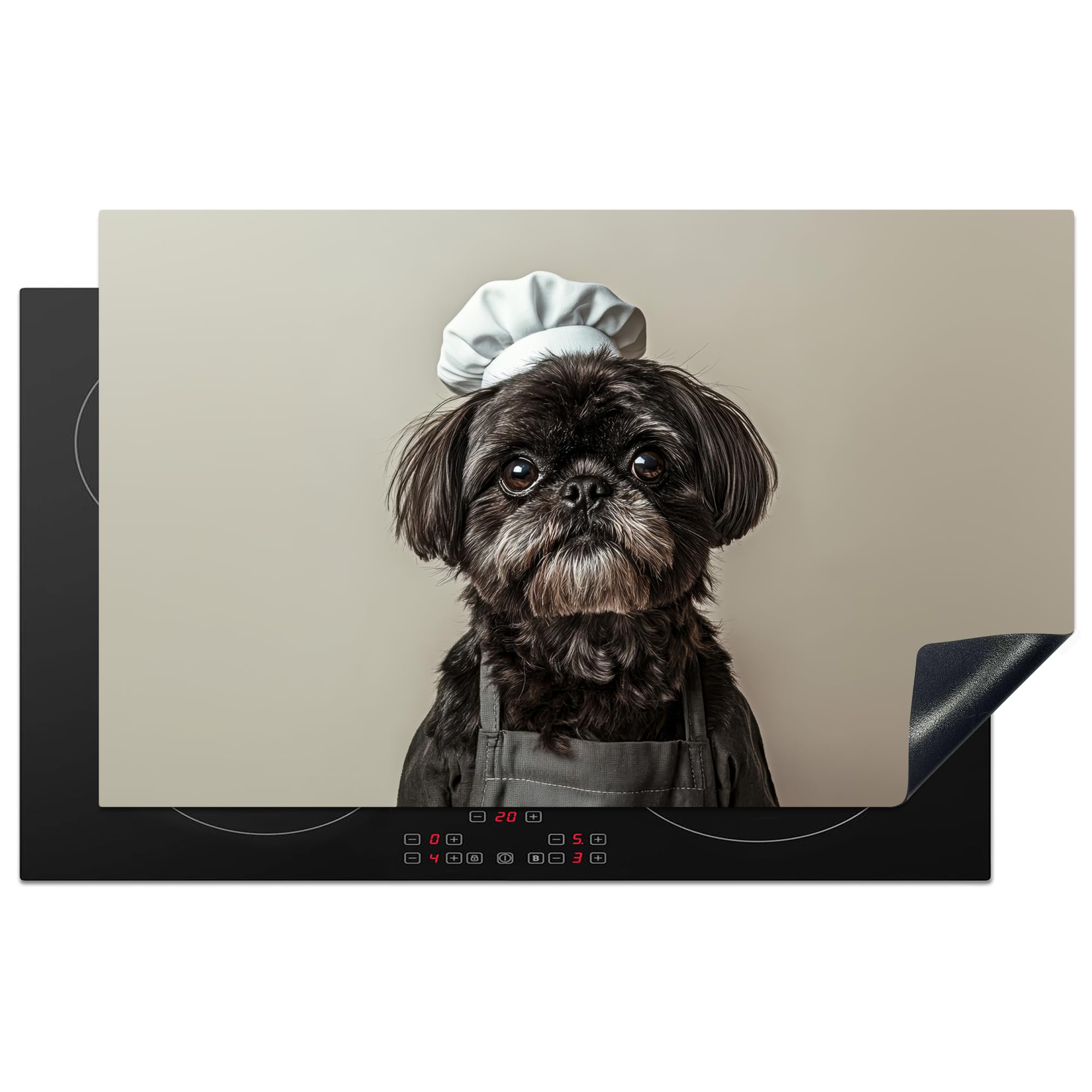 KitchenYeah© Induction Hob Protector Mat 20.3"x32.7" / 83x51.5 cm Cooker Top Protectors Cover Ceramic Covers Electric Hobs Vinyl Chefs Hat - Black - Dog — image 1