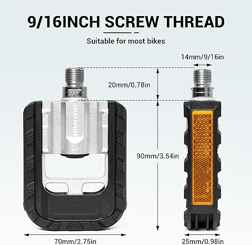 Miniatura 5 de Himiway Pedales de bicicleta plegables con tiras reflectantes, pedales plegables de bicicleta de aleación de aluminio, pedales de ciclismo de