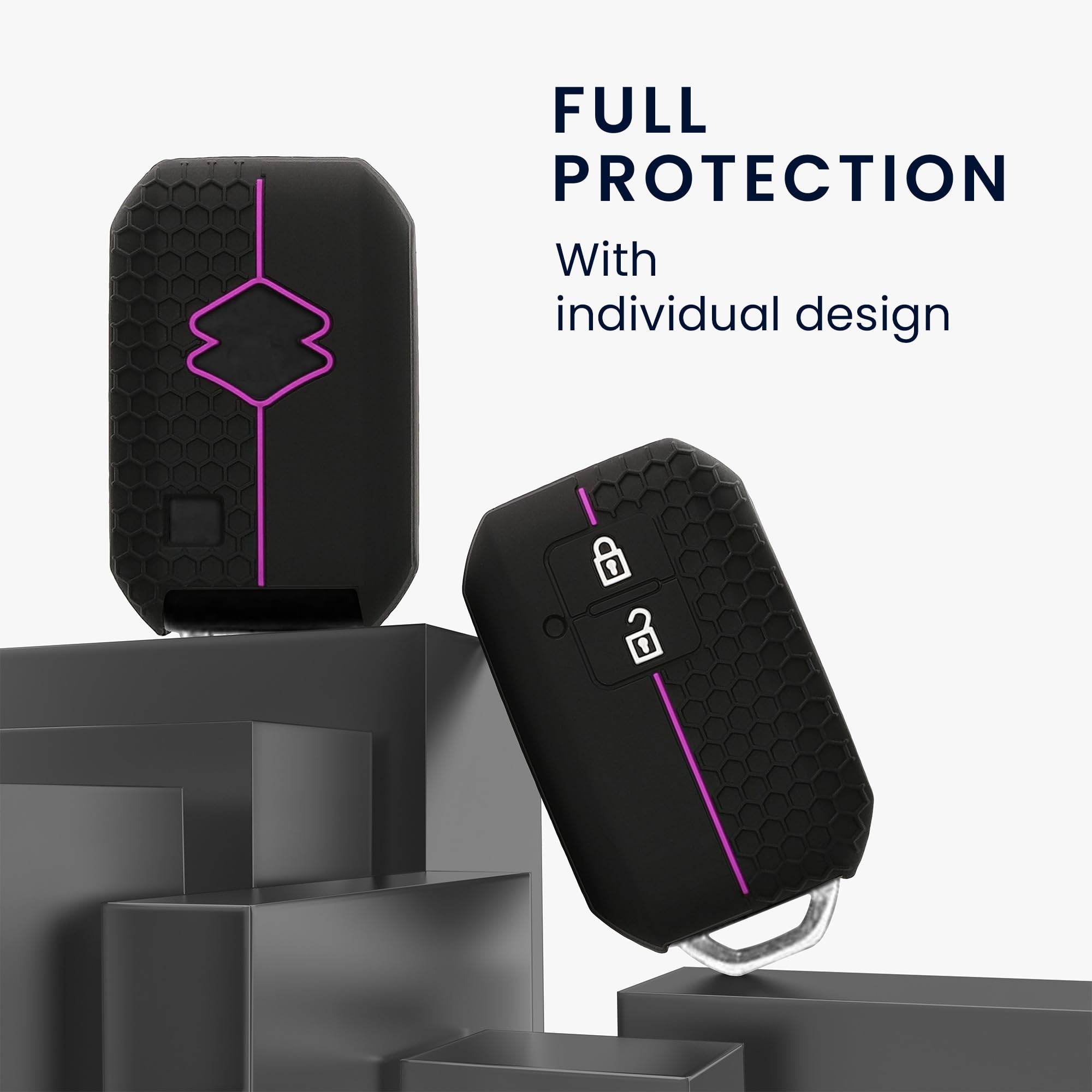 kwmobile Custodia Coprichiave Compatibile con Suzuki con 2 tasti Keyless Go Cover - Copri Telecomando Chiave Auto - Copri Chiavi Macchina nero/viola - 3
