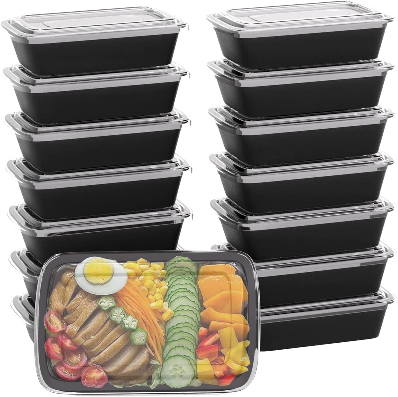 AMD Nexus (50 Pack, 16oz) 1 Compartment Plastic Meal Prep Containers - Reusable BPA Free Food Containers with Airtight Lids - Microwavable, Freezer and Dishwasher Safe