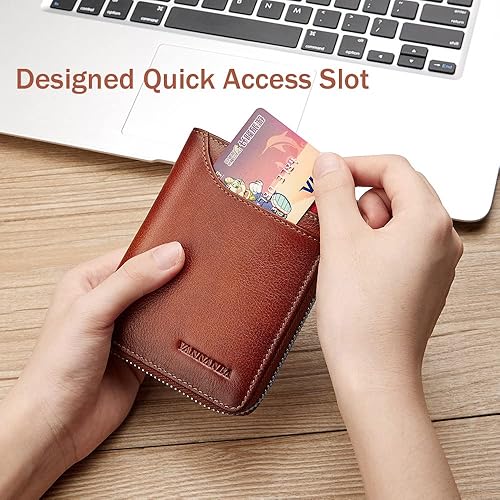 Miniatura 7 de VANNANBA Billetera de piel auténtica con cremallera para hombre, con bloqueo RFID, doble cremallera alrededor de billeteras con bolsillo para