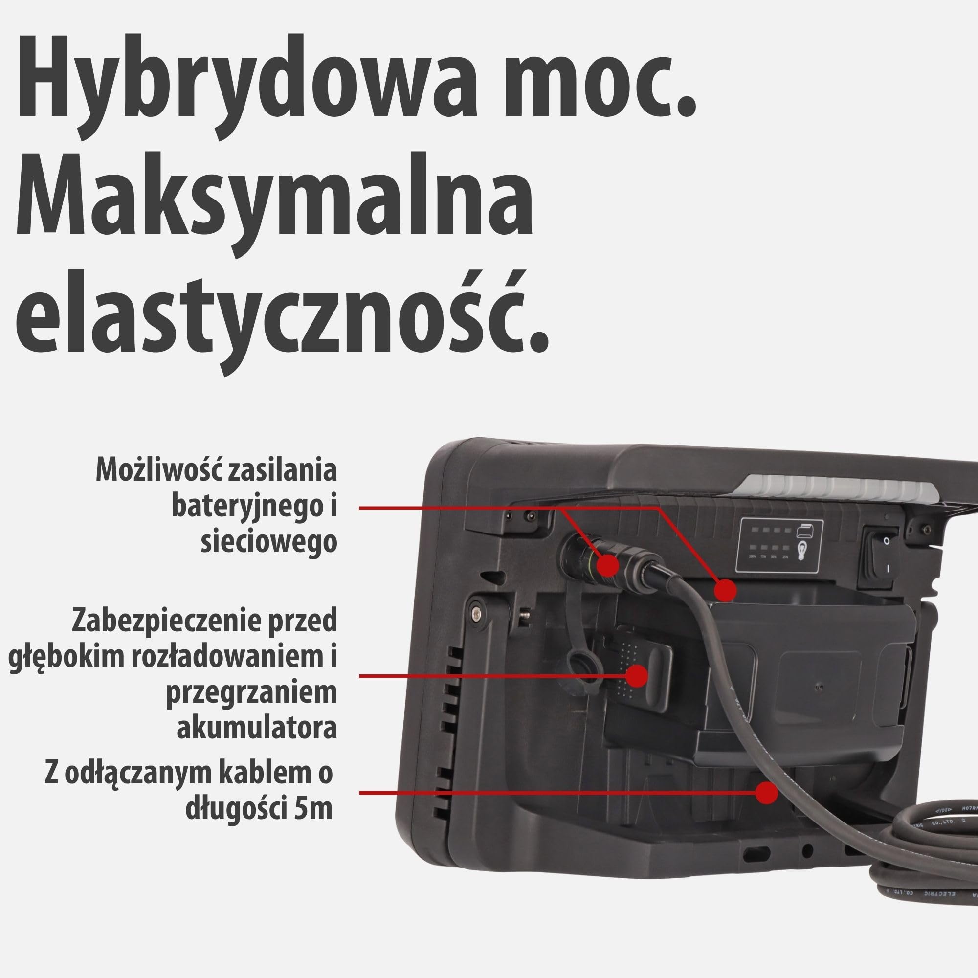 Brennenstuhl Professional Multi Battery LED Hybrydowa Reflektor budowlany 10050 MH (100W, 12500lm, IP55, kompatybilne z akumulatorami 18V od 10 różnych producentów, 5m kabel RN, bez akumulatora)