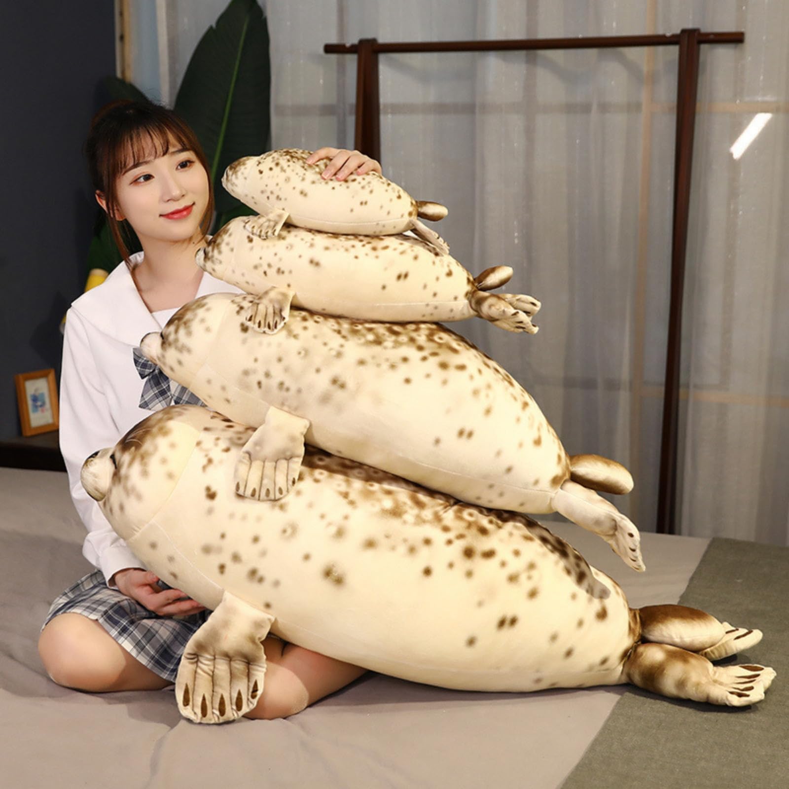 Robbe Peluche de peluche, cojín de sello suave y realista, regalo para amigos y niños (120 cm, haishi)