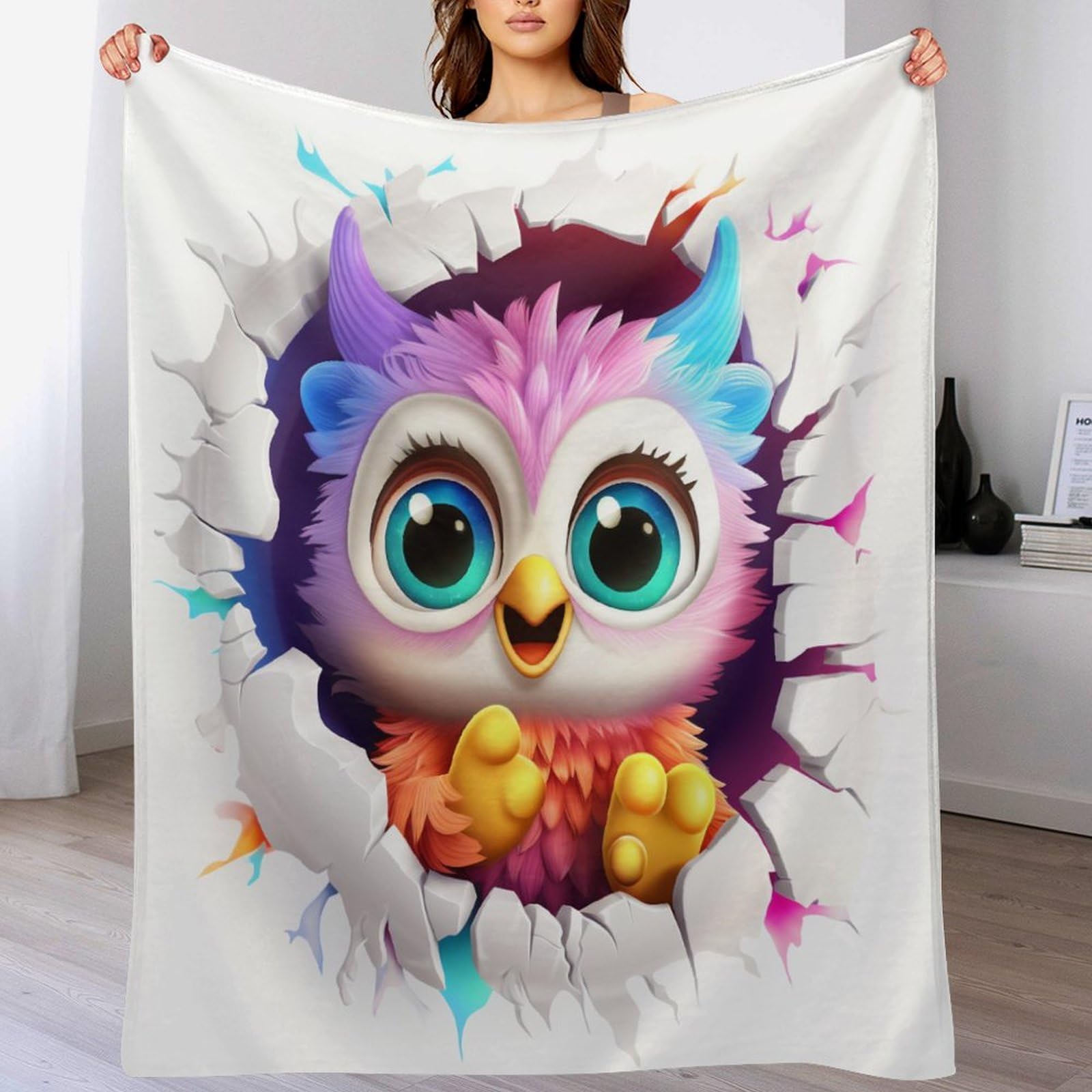 Couverture motif hibou contre les frissons nocturnes plaid polaire ultra léger